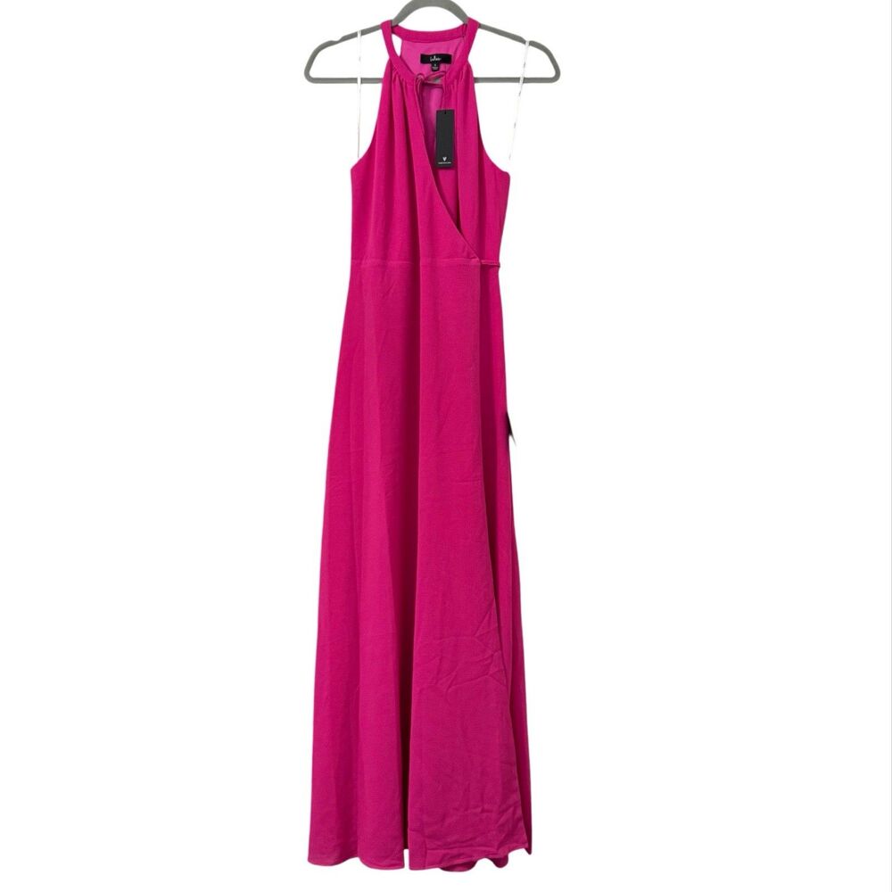 Lulus Elegance with Ease Hot Pink Wrap Maxi Dress Small‎ Bridesmaid Gown Party